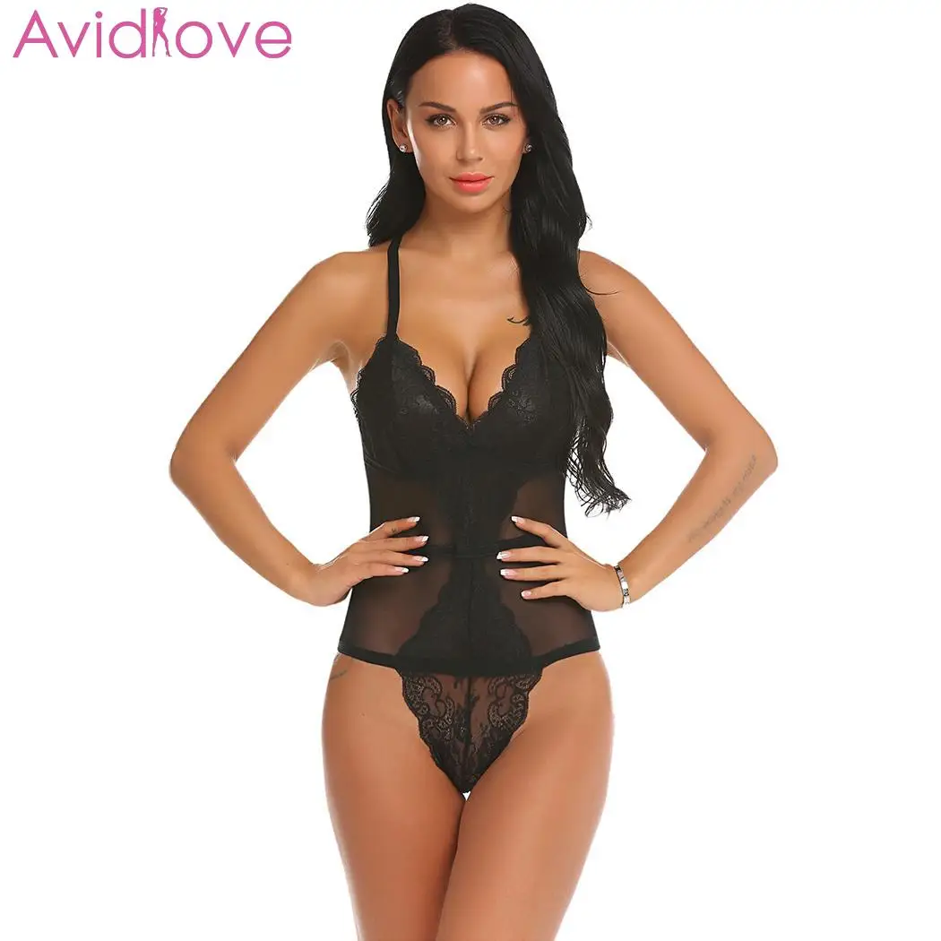 

Avidlove Women Lingerie body suit Nightwear Body stocking Sexy Costumes Bodysuit V-Neck Spaghetti Strap Lace Patchwork Lingerie