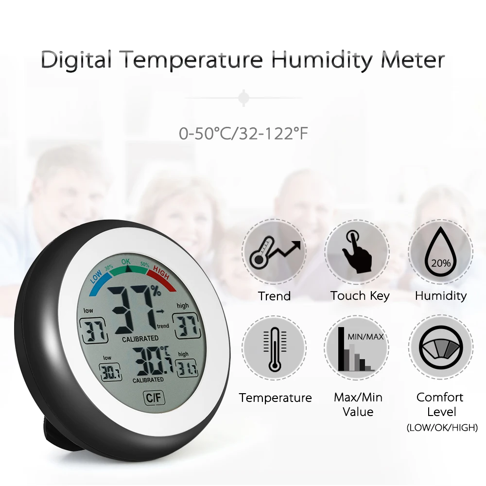 Digital LCD Display Indoor Thermometer Hygrometer Round Electronic Temperature Humidity Meter weather station Tester C/F display