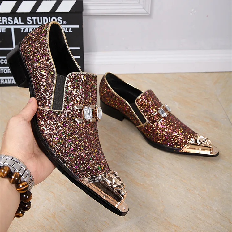 2017 New Fashion Men Bling Bling Oxford Shoes for Men Brand Designer Evening Party Dress Shoes Men's Flats Plus Size 38-46