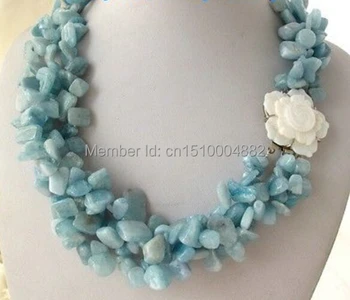 

free shipping 00507 3Strands Blue Butterfly Necklace Shell Flower Clasp