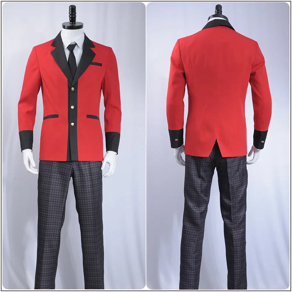 Аниме kakeguurui: компульсивный гамблер Manyuuda Kaede Suzui Ryota Косплей Костюм на заказ Custom Красная куртка галстук Брюки, академическая форма
