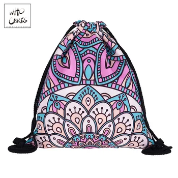 

Who Cares Mandala Ombre Flower Women Drawstring Bags Brand 3d Printed Backpacks Pink Mochila Feminina Girls Travel School Bag