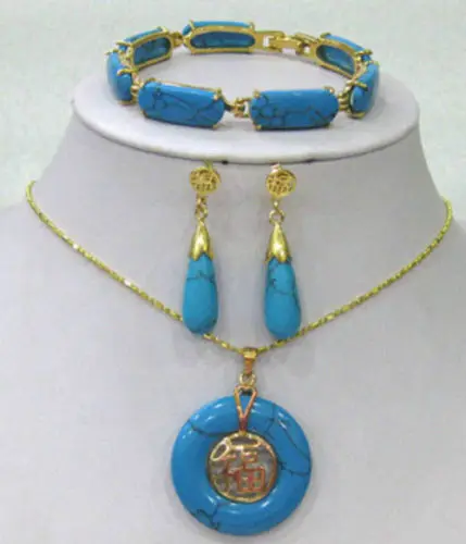 

shippingwonderful gold plate turquoise earrings bracelet pendant Necklace