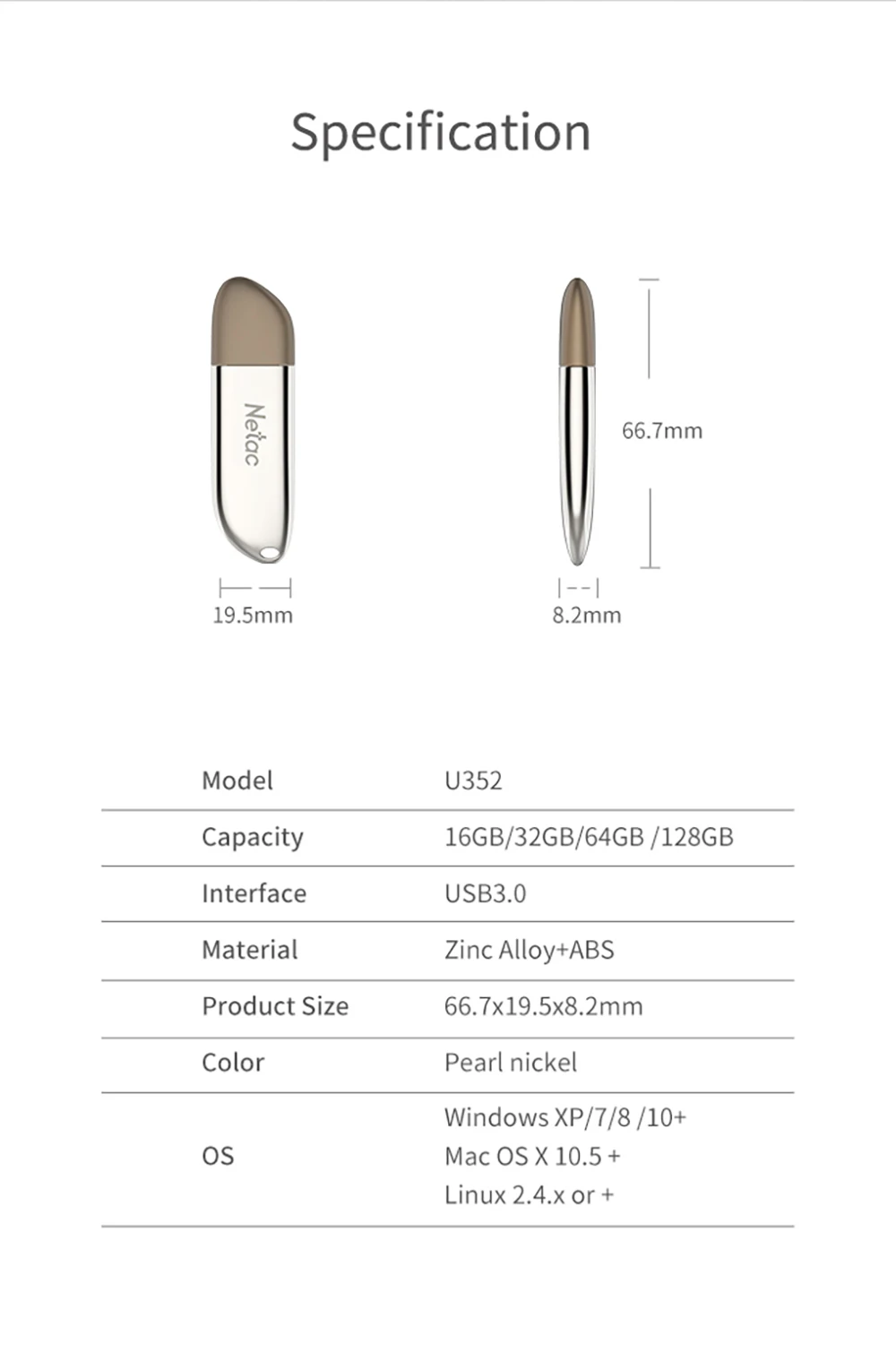 Usb 3,0 USB флэш-накопитель для 16 Гб/32 ГБ/64 Гб/128 ГБ Флэшка высокоскоростная ручка-накопитель пакет Netac U352