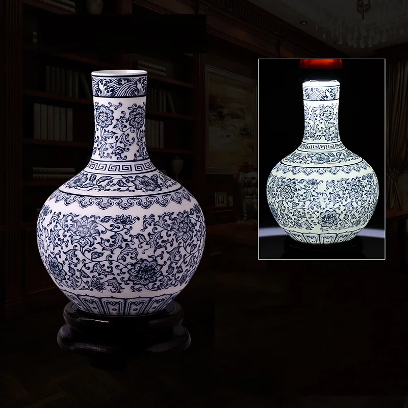 Античный Фарфор Jingdezhen синий и белый цветок ваза общий бак банки банка для чая резервуары ваза украшения дома R1872