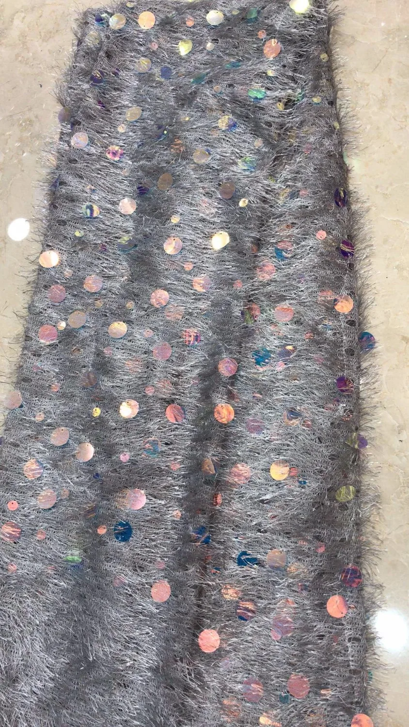 

Gray lace fabric with sequins,French lace 3d Wool imitation,2019 style heavy embroidered tulle Wedding skirt accessories 1 Yard