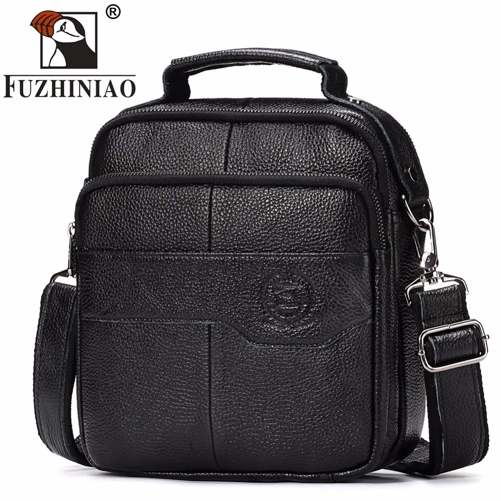 

FUZHINIAO Men Bag Shoulder & Crossbody 2018 Brand High Quality Classic Bags Genuine Leather Double Zipper Casual Bag For Man