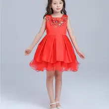 От 3 до 12 лет, Брендовое Красное атласное платье с цветочным узором для девочек праздничные Свадебные платья-пачки принцессы с блестками для девочек, милое детское платье в рождественском стиле