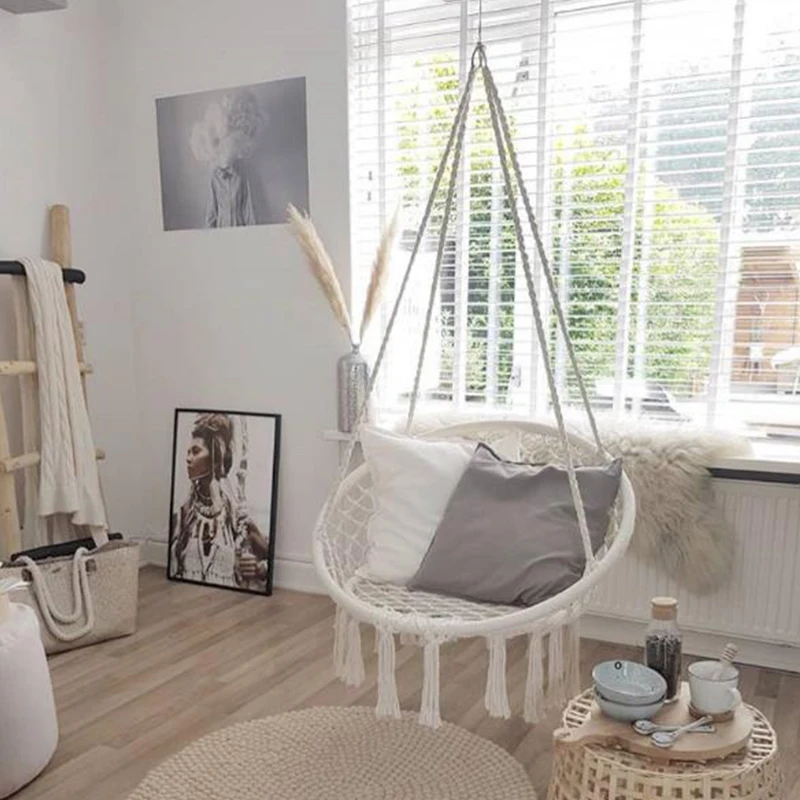 

INS Style Knitted Hammock Outdoor Indoor chambre enfant chair for kids Single Chair Decor round beds