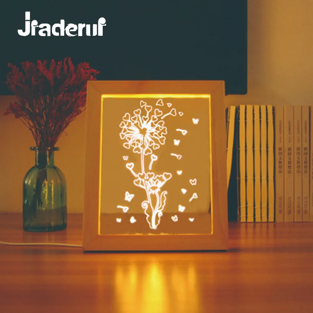

Jiaderui Novelty LED Dandelion Night Light Creative 3D Wood Photo Frame Wall Lamp Decor Home Kids Gift Baby Sleeping Table Lamp