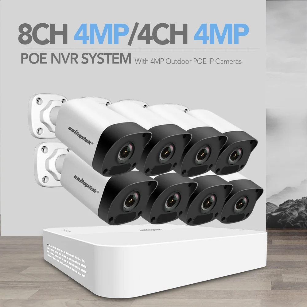 4CH 8CH 4MP POE NVR комплект камер видеонаблюдения H.265 HD 4MP ip-камера безопасности 200 м POE расстояние 52 в комплект системы видеонаблюдения