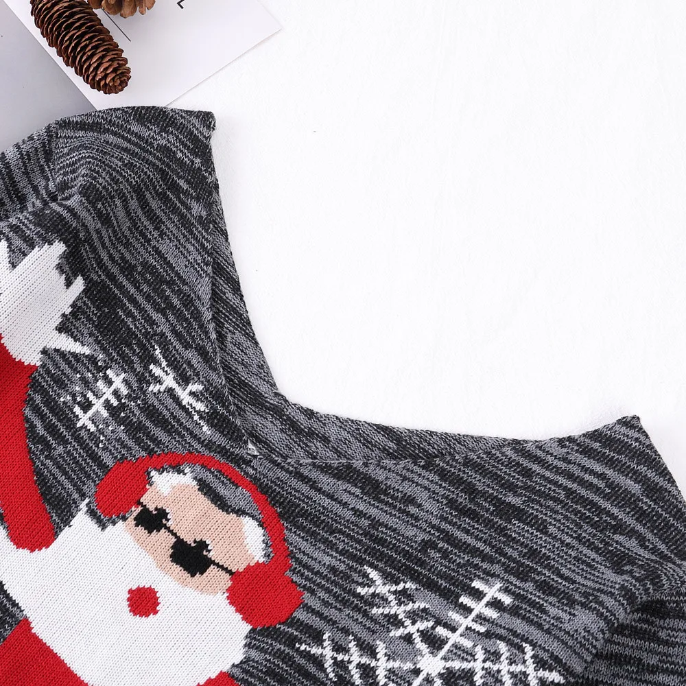 Женский Рождественский свитер с длинным рукавом и v-образным вырезом, вязаный свитер с рождественской елкой, топы, сексуальный жаккардовый свитер с Сантой, топ mujer verano 722