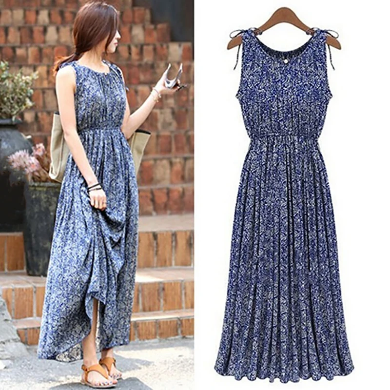 Цветочные пляжные Boho хлопковые платья для женщин, летнее богемное платье, женское Макси повседневное винтажное цветочное длинное женское платье от солнца