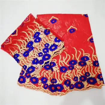 

2018 Latest African Lace Fabric Guinea Bazin Riche Fabric Set With 2Yards French Net Lace For Blouse Lace For Wedding Dress