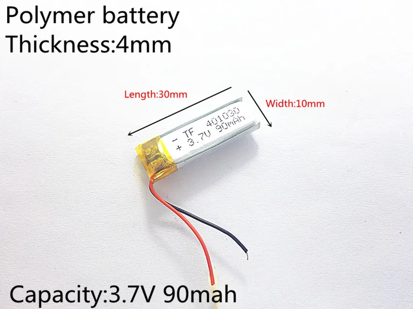 

3.7V 90mAh 401030 Lithium Polymer Li-Po li ion Rechargeable Battery cells For Mp3 MP4 MP5 GPS PSP mobile bluetooth