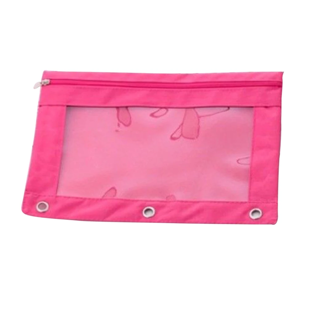 

1 Pc Makeup Cosmetic Bag Zippered Binder Pencil Bag Pouch with Ring Rivet 3 Holes File Holder Storage Bag Filing Products