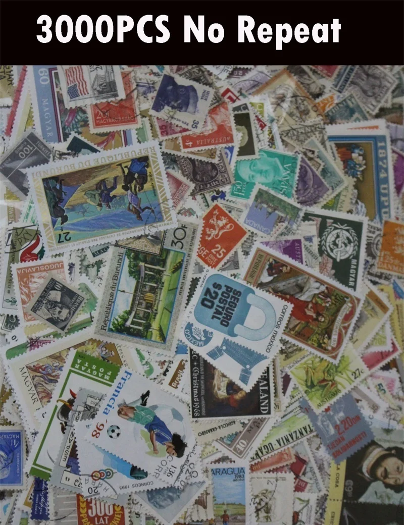 3000 PCS/Lot No Repeat Postage Stamps Collections From Many Country