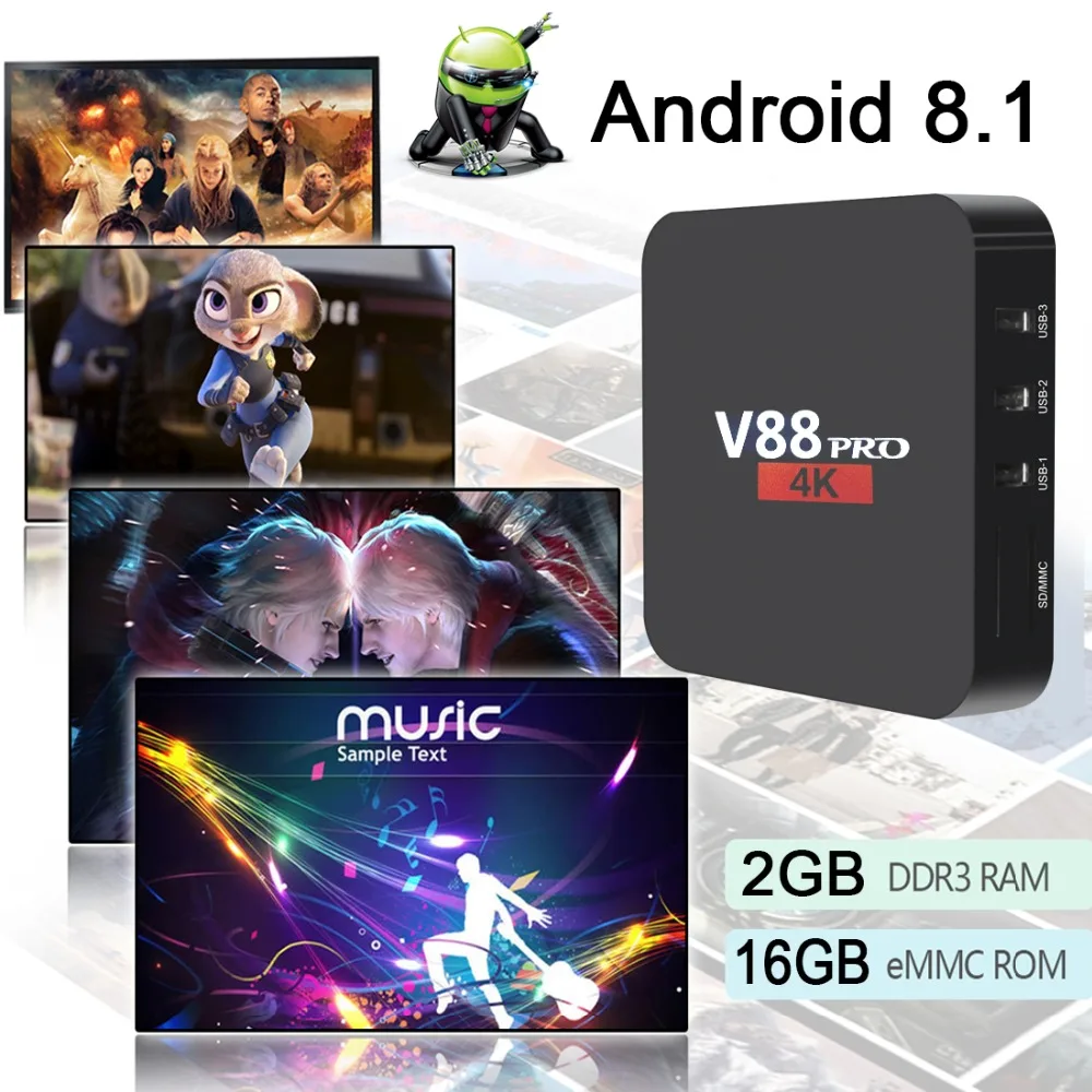 

2018 smart tv box android 8.1 v88 pro tvbox 4k 2gb ram 16gb rom Ultra HD Movie WIFI iptv Netflix Set-top Box