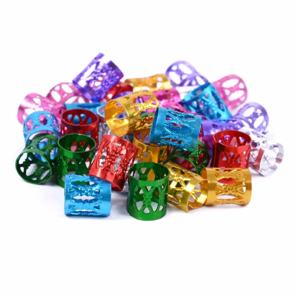 

50 Pcs/Lot Mixed Dreadlock Beads Adjustable Hair Braids Cuff Clip 8MM Hole Micro Ring Beads,7 colors opptional