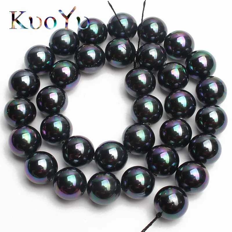 

AA+ Natural Black Rainbow Shell Pearl Round Smooth Loose Spacer Beads For DIY Making Bracelet Necklace Jewelry 15'' 6/8/10/12mm