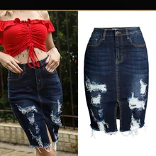 Синие повседневные рваные юбки джинсовые с разрезом Высокая талия прямые короткие джинсовые юбки женские простые сексуальные джинсы юбка-карандаш