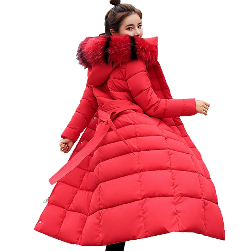 Для женщин популярные новые Парка на пуху Для женщин Цвет воротник 2018 новый корейский супер длинные пальто дамы тонкий Кепки