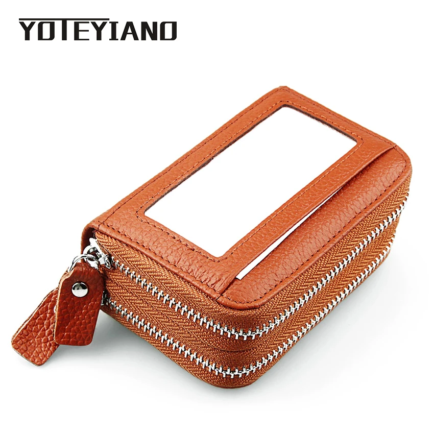 

YOTEYIANO Card Holders Large Capacity Genuine Leather Purse Bank ID Credit Card Photo Holder RFID Antimagnetic Zipper Wallet