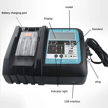 

14.4V/18V USB Power Tool Li-Ion Battery LCD Screen Charger for Makita EU plug Black