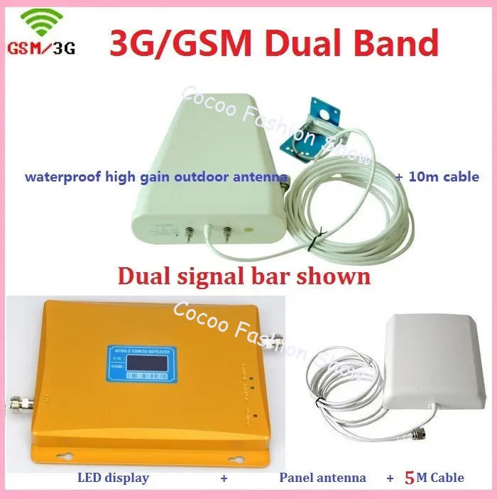 

LCD display Dual band 3G GSM Mobile Phone Repeater GSM 900MHz 3G W-CDMA 2100mhz Cellular Signal Amplifier Dual Booster full sets
