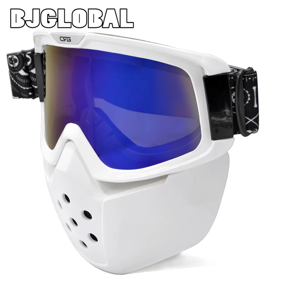 BJGLOBAL Men Women Detachable Mask Ski Goggles For Open Face Half Helmet Vintage Motorcycle Outdoor Cycling Motocross Goggles