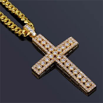 

Hip Hop Jewelry Iced Out Cross Pendant Necklace For Men Gifts Gold Chain Zircon Pendant Necklace