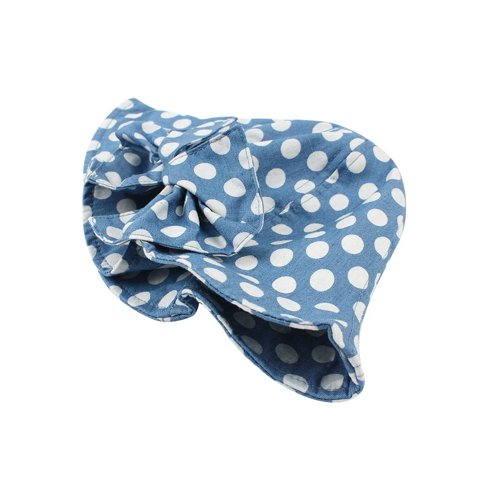 5Dots Baby Girls Bucket Hat Blue Summer Sun Cap Beanie with Wide Brim UV Protection Cotton Breathable Elastic Chinstrap Stay On