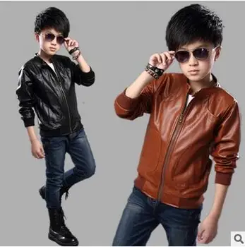 

2017 Hot! New Fashion Spring autumn Children's clothing British wind scoop Popular boy zipper faux leather jacket Coat Outwear
