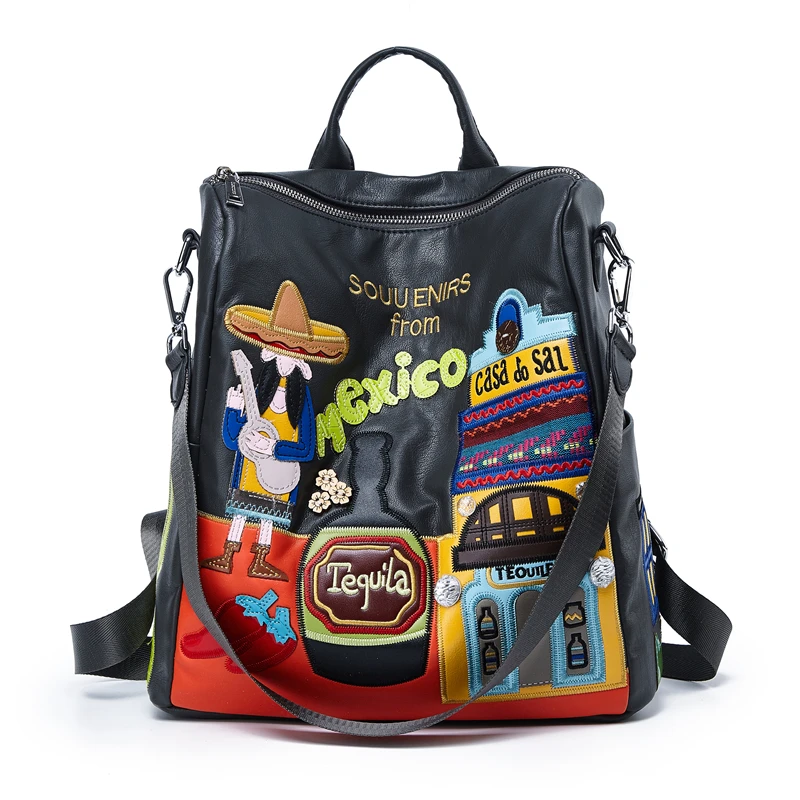 DOODOO Для женщин кожаный рюкзак черный Bolsas Mochila Feminina большой конструктор
