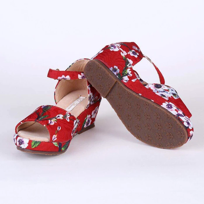 WL.Monsoon Summer Girl Shoes Fashion Baby Girls Sandals Floral Print Cotton Children Shoes Kids