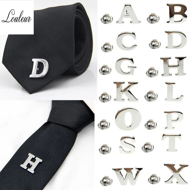 

louleur 1.5*1.5 mm new A-Z 26 Metal letter silver color alloy simple pin brooch Suit buckle for male party wedding Shirt Collar