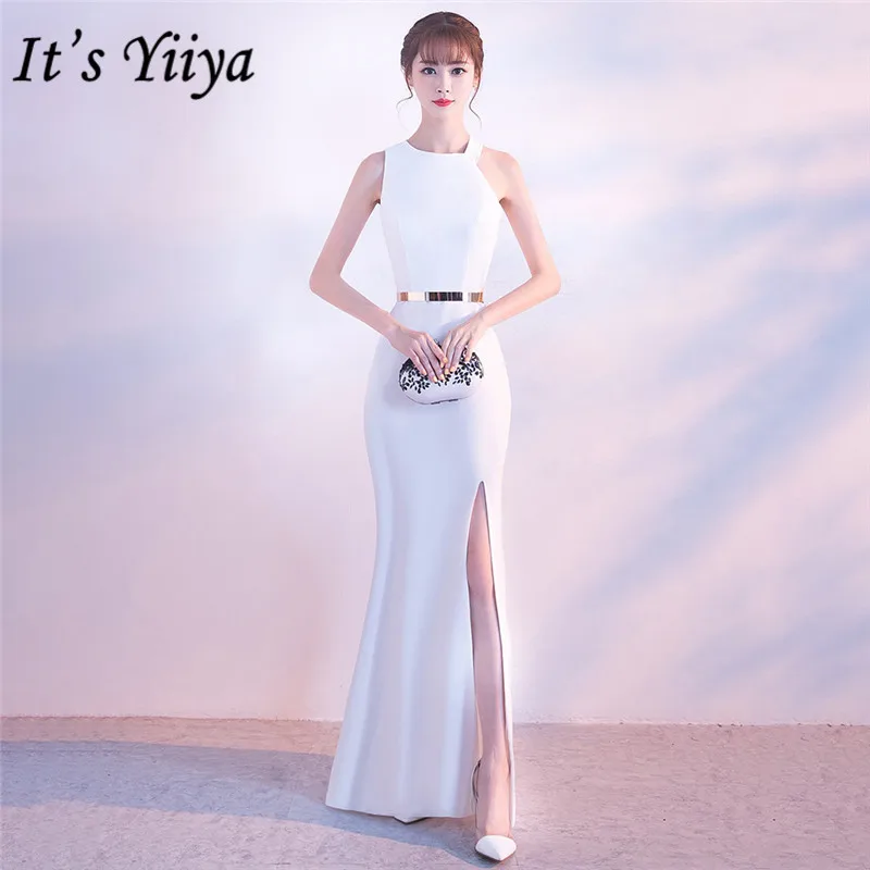 

It's Yiiya evening dress Sexy Halter zipper back long party Gowns Elegant White sleeveless trumpet formal Prom dresses C148