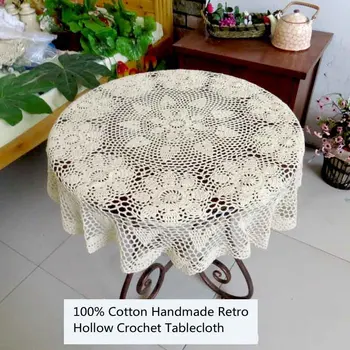 

Retro 100% Cotton Handmade Crocheted Hollow Out Tablecloth Washable Decorative Table Cover for Dining Table/Wedding/Kitchen Room