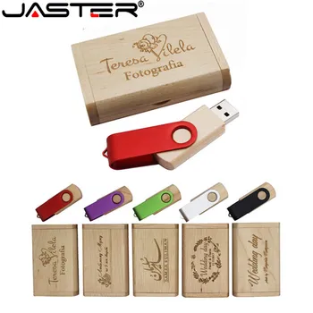 

JASTER Swivel USB Flash Drive 4GB 8GB 16GB 32GB usb 2.0 memory flash stick pen drive Wooden Box Free Custom Logo Printing