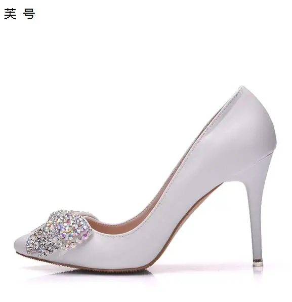 

2018 Woman Shoes Pumps Butterfly Knot Slip on Princess Pumps Pointed Toe Crystal High Heels 9.5CM Female Wedding Shoes White