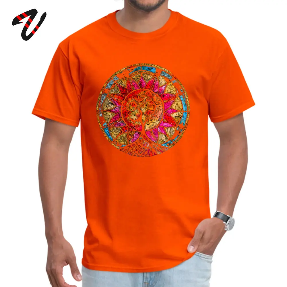  Men T-Shirt Tree of Life Mandala Printed Tops T Shirt Pure Cotton O-Neck Short Sleeve Casual Tee Shirt Summer/Autumn Tree of Life Mandala10957 orange