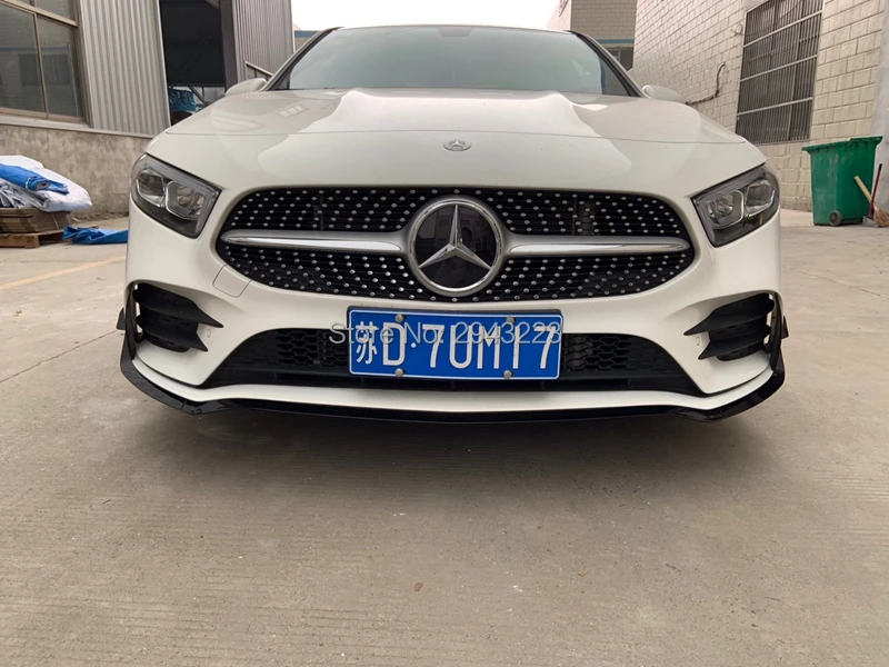 Для Mercedes-Benz A Class W177 A45 Sport 2019 2020 ABS черный передний бампер спойлер разветвители Canards