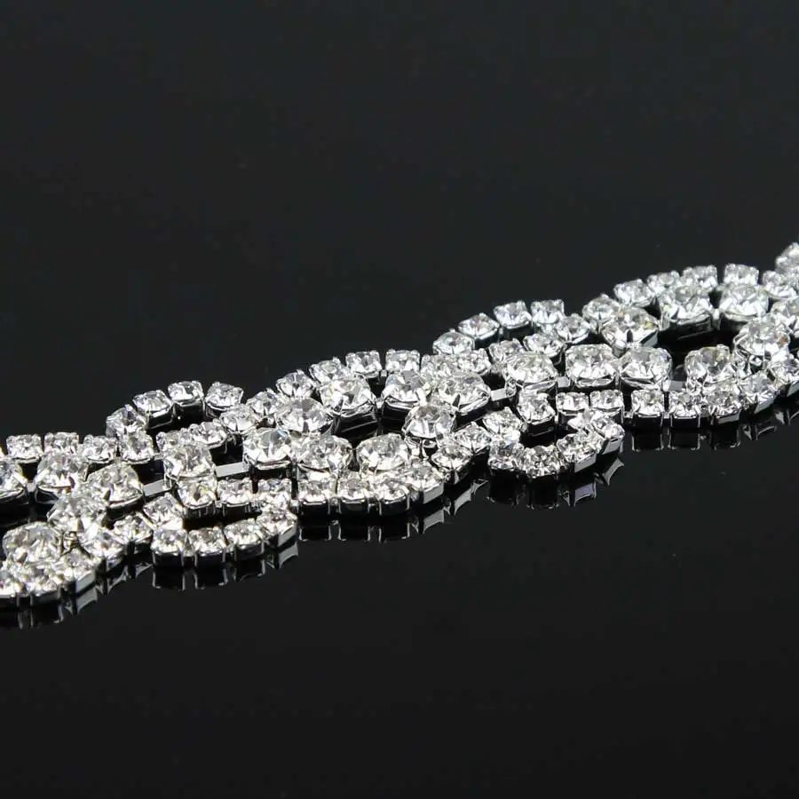 10Yards Rhinestones Crystal Dress Silver Beaded Trim For Wedding Dress Rhinestone Applique