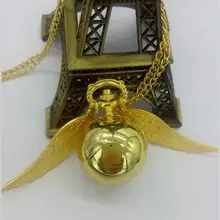 Подвеска в виде золотого крыла для девушек и мужчин, Гарри Голден Поттер, маленький Снитч, антикварные карманные часы, ожерелье для девушек и женщин, подарок, кварцевые часы на цепочке