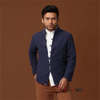 

New Blue Men's Long sleeve Chinese style Jacket Kung Fu Coat Solid Tang Suit Size S M L XL XXL XXXL Free Shipping