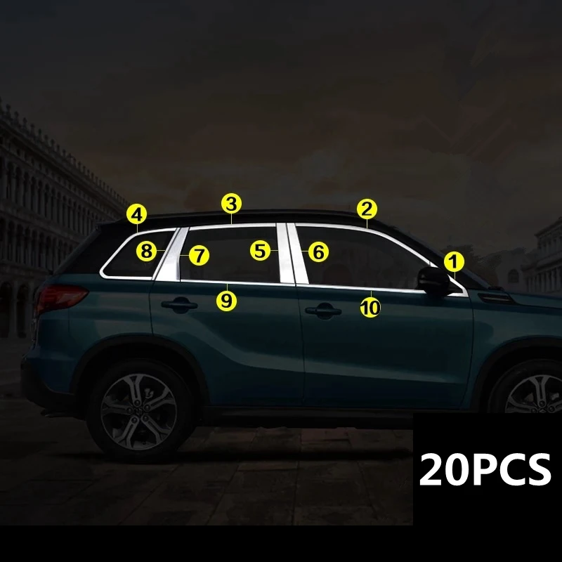 Для Suzuki Vitara- корпус из нержавеющей стали Стекло окно украшение столб средняя полоса отделка рамка лампы капот запчасти - Цвет: 20PCS