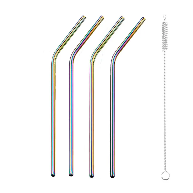 Reusable 304 Stainless Steel Drinking Straw Bar Party Metal Straw with Cleaner Brush For Mugs Sturdy Bent Straight Straws - Цвет: Rainbow D b4 4PCS