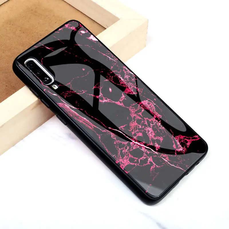 

For Samsung Galaxy A70 Case Cover Tempered Glass Full Protector Marble Pattern Etui Fundas For Samsung A70 Case Housing