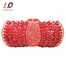Stilvolle Rote Strass Luxus Kristall Damen Abend Kupplungen Bankett Tasche Elegante Diamante Gold Abendessen Tasche für Party Geldbörse 88195