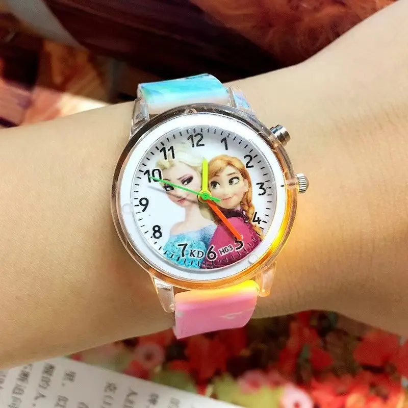 Flash aisha мультфильм детские часы девушка печатных силикагель световая полоса кварцевые часы